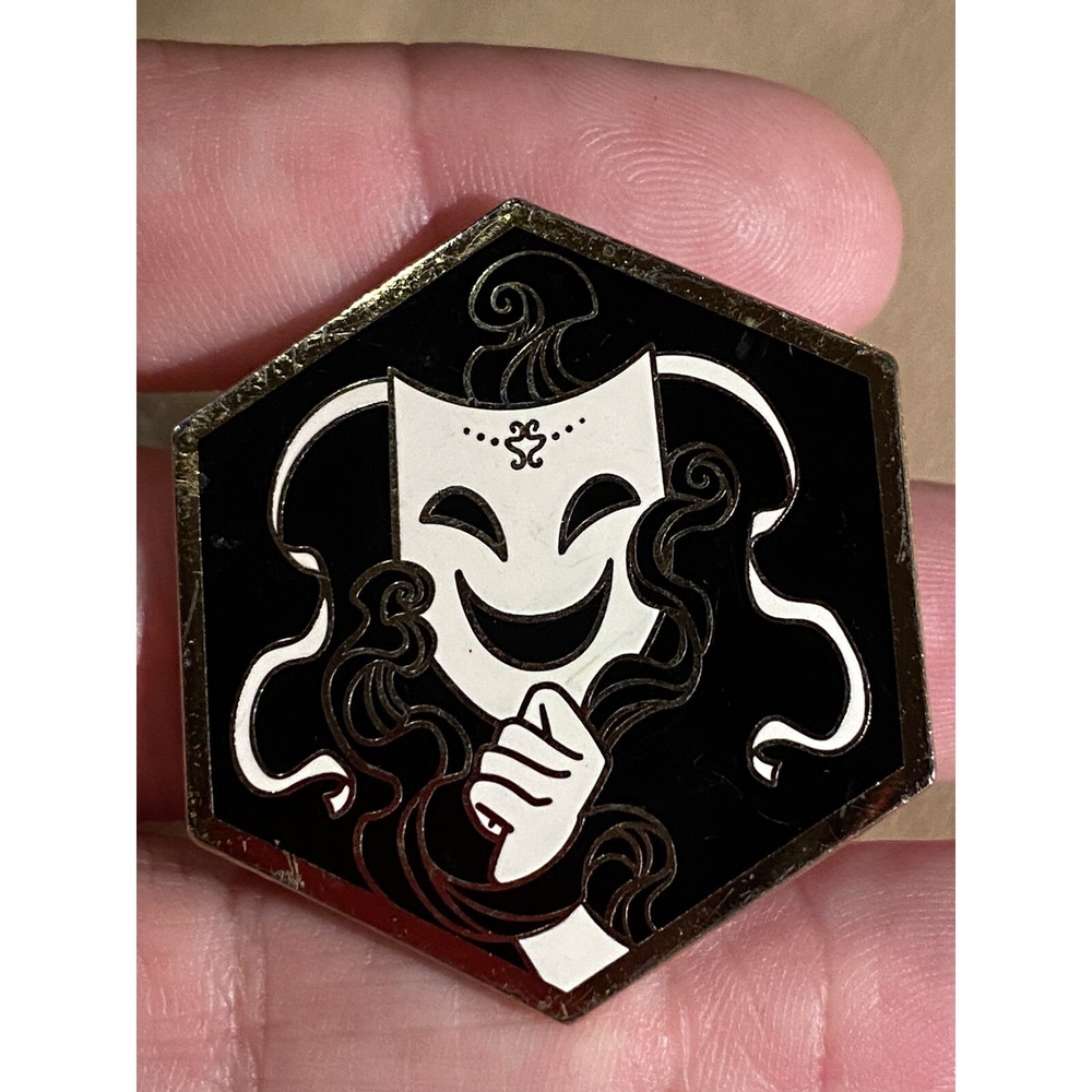 Black & White With Gold Tone Trim Happy Comedy Face Theater Play Mask Pin Lapel